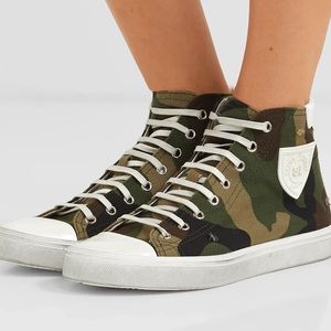 Saint Laurent Bedford sneakers. Camo print canvas and leather.